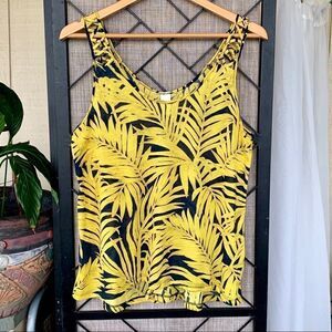 H&M Tropical Yellow Blue Palm Tank Top Medium